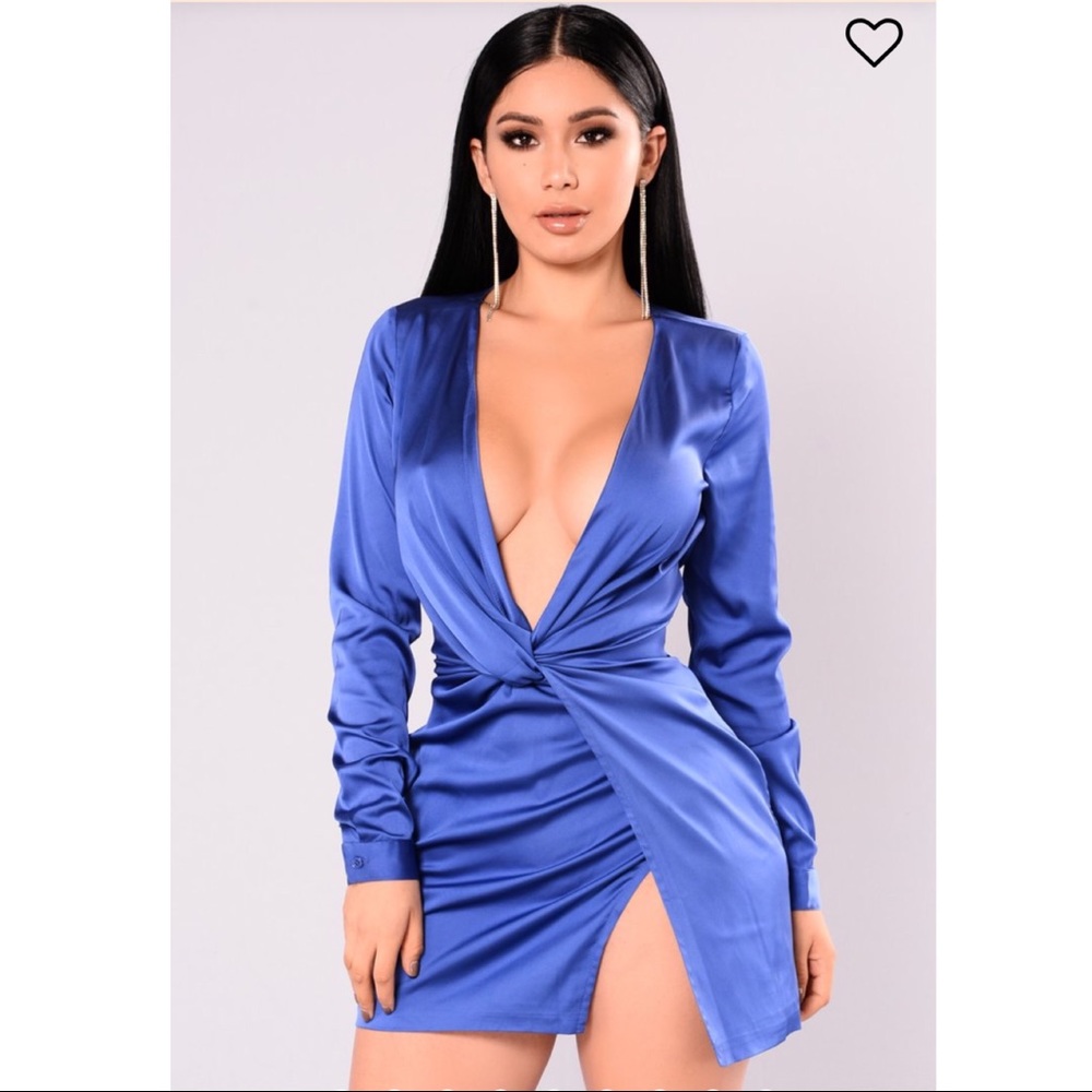 Fashion Nova Royal Blue Sexy Satin Dress